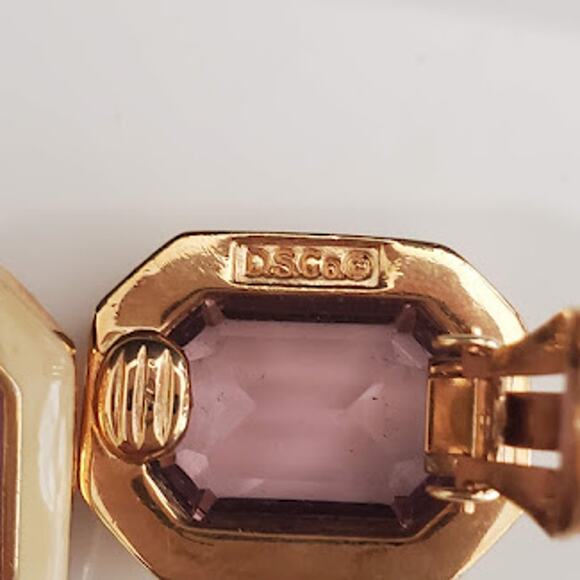 VTG Daniel Swarovski Earrings Clip On Gold Plated Pink Crystals Signed DSCo 80's - Picture 3 of 6